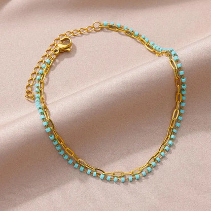 Bracelets de cheville pour femmes Accessoires de plage d’été Acier inoxydable imitation perle chaîne Bracelet de cheville Couleur or Jambe Bracelets