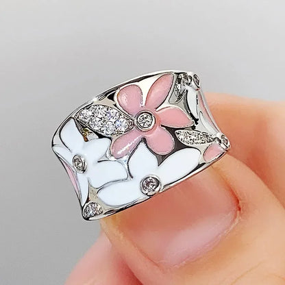 Bague de doigt fleur en émail esthétique pour les femmes