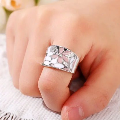 Bague de doigt fleur en émail esthétique pour les femmes