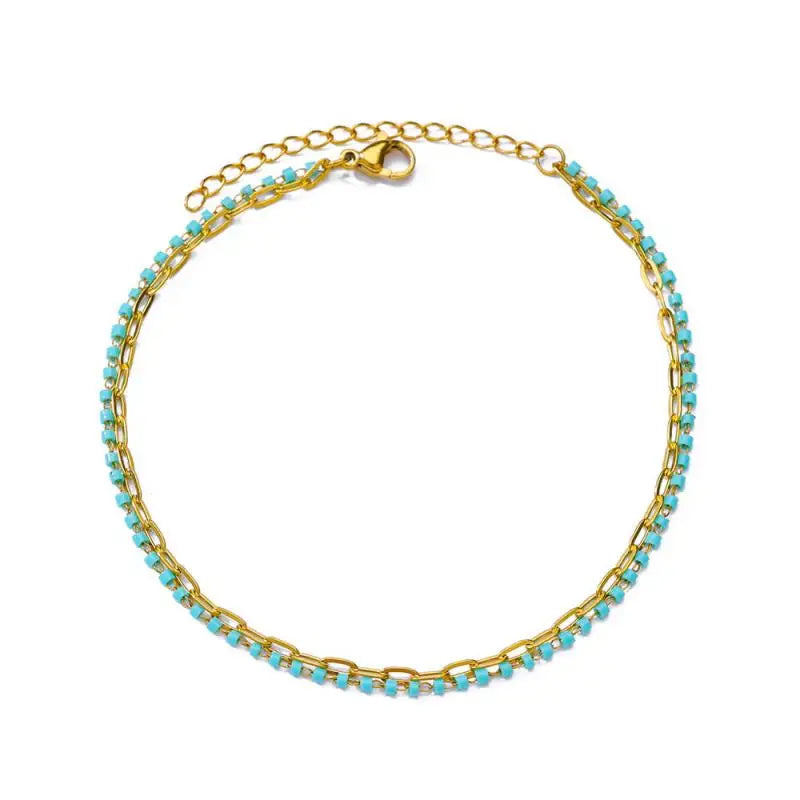 Bracelets de cheville pour femmes Accessoires de plage d’été Acier inoxydable imitation perle chaîne Bracelet de cheville Couleur or Jambe Bracelets