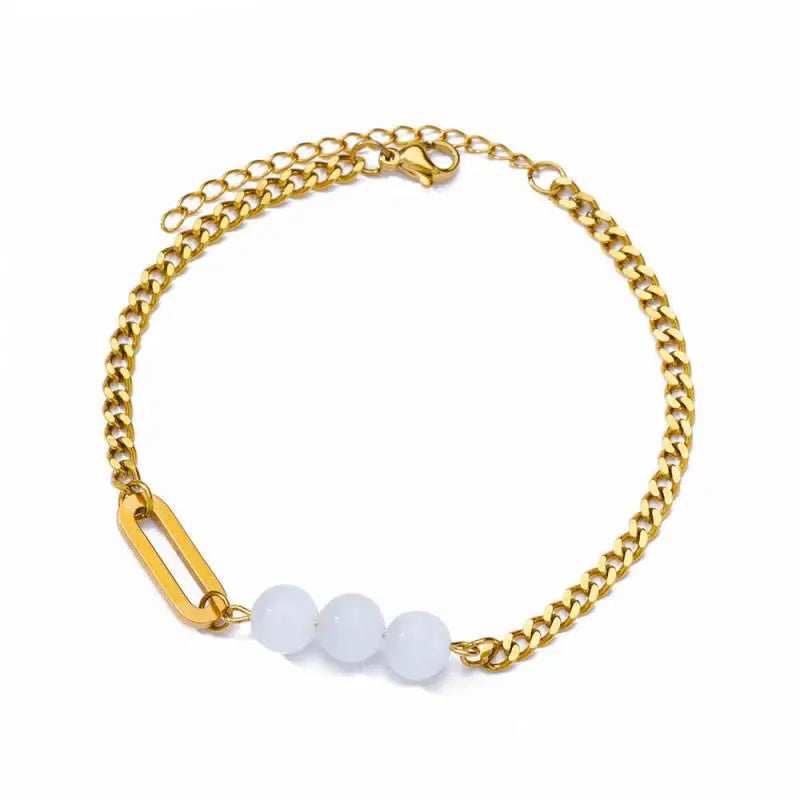 Bracelets de cheville pour femmes Accessoires de plage d’été Acier inoxydable imitation perle chaîne Bracelet de cheville Couleur or Jambe Bracelets