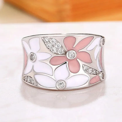 Bague de doigt fleur en émail esthétique pour les femmes