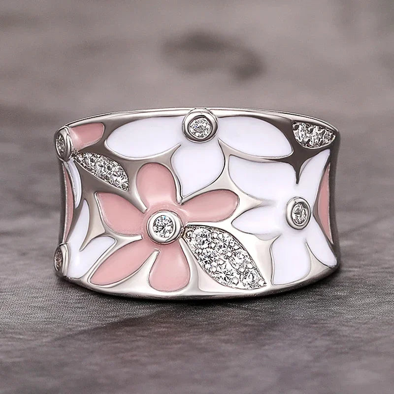 Bague de doigt fleur en émail esthétique pour les femmes