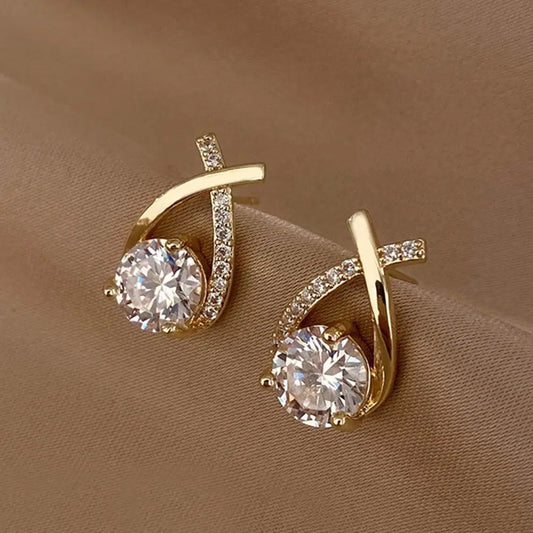 Boucles d'Oreilles à tige en Croix Élégantes en Cristal pour Femmes et Filles