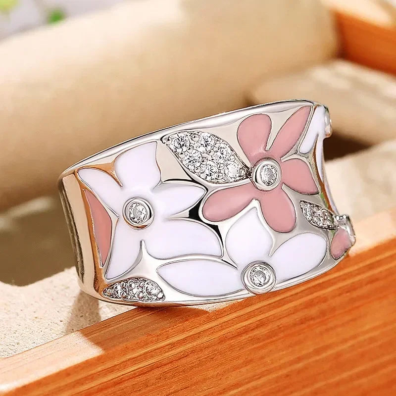 Bague de doigt fleur en émail esthétique pour les femmes