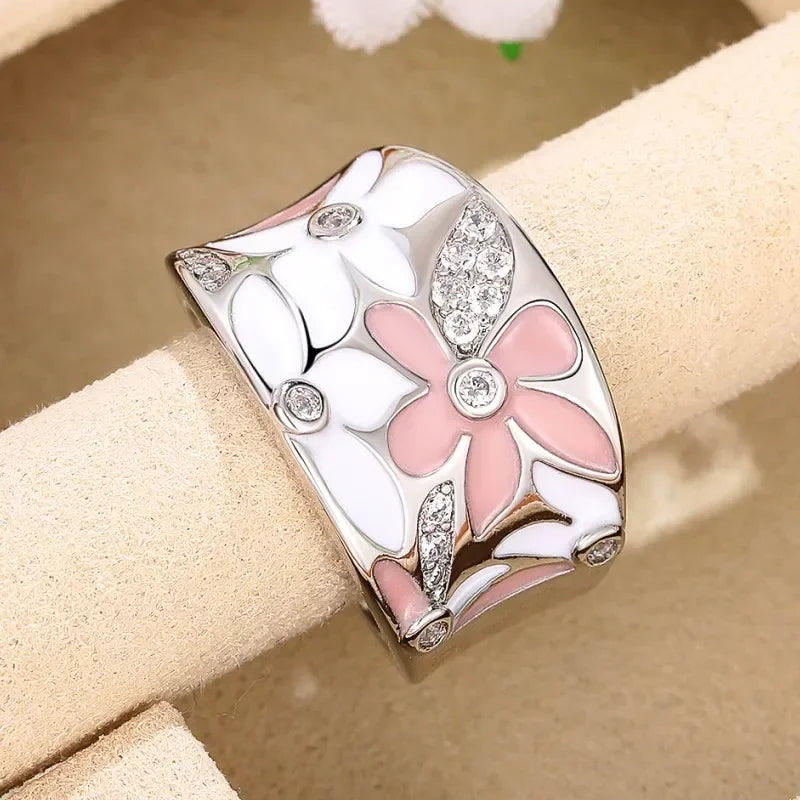 Bague de doigt fleur en émail esthétique pour les femmes