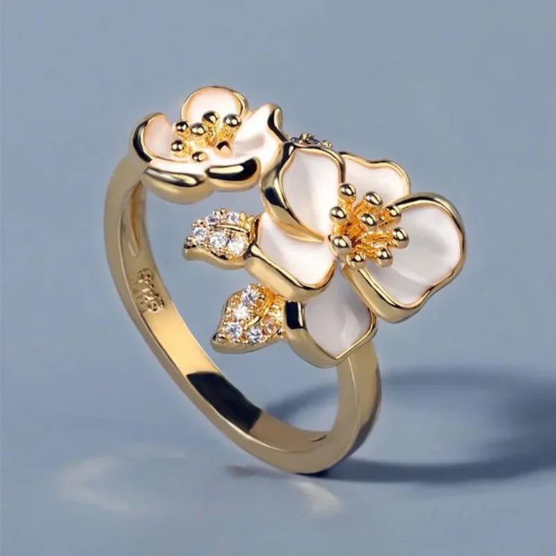 Bague de doigt fleur en émail esthétique pour les femmes