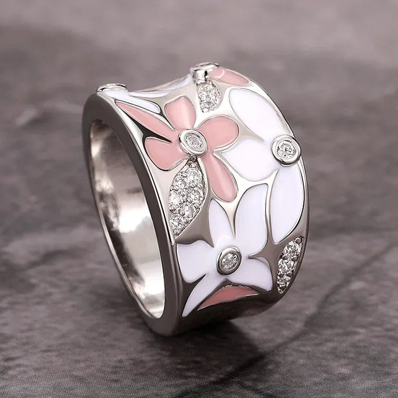 Bague de doigt fleur en émail esthétique pour les femmes