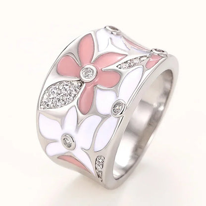 Bague de doigt fleur en émail esthétique pour les femmes